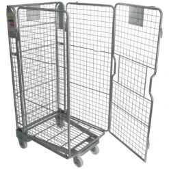 4 Sided Mesh A-Base Nestable Roll Pallets - Zinc Plated