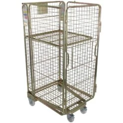 4 Sided Mesh A-Base Nestable Roll Pallets - Gold Passivated