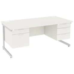 Next Day Vogue White Rectangular Cantilever Desks With Double Fixed Pedestals