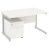 Next Day Vogue White Rectangular Cantilever Desks With Mobile Pedestal