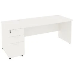 Next Day Vogue White Rectangular Panel End Desks With Desk High Pedestal