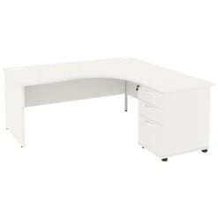 Next Day Vogue White Ergonomic Panel End Desks With Desk High Pedestal