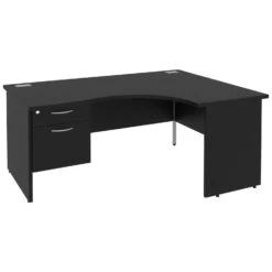 Next Day Eclipse Black Ergonomic Panel End Desks With Single Fixed Pedestal