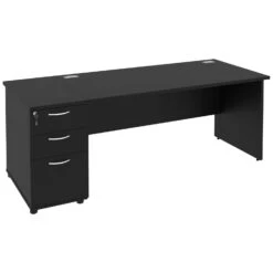 Next Day Eclipse Black Rectangular Panel End Desks With Desk High Pedestal