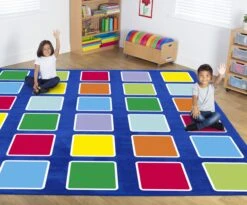 Rainbow Squares Large Square Placement Carpet